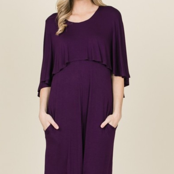 Round Neck Cape Layer Draped Jumpsuit - Picture 2 of 6